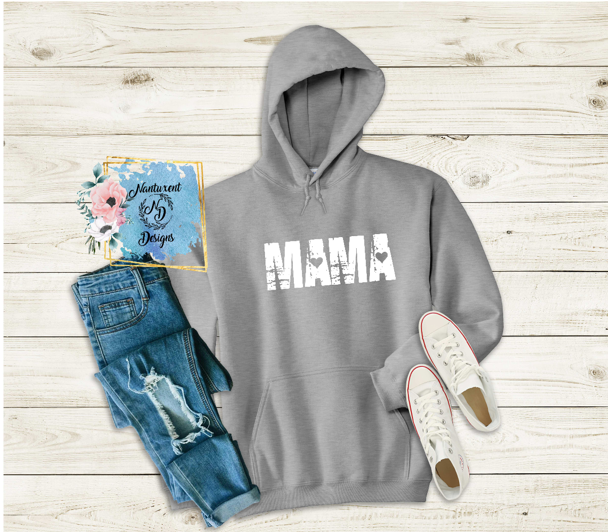 Mama-Distressed with Hearts