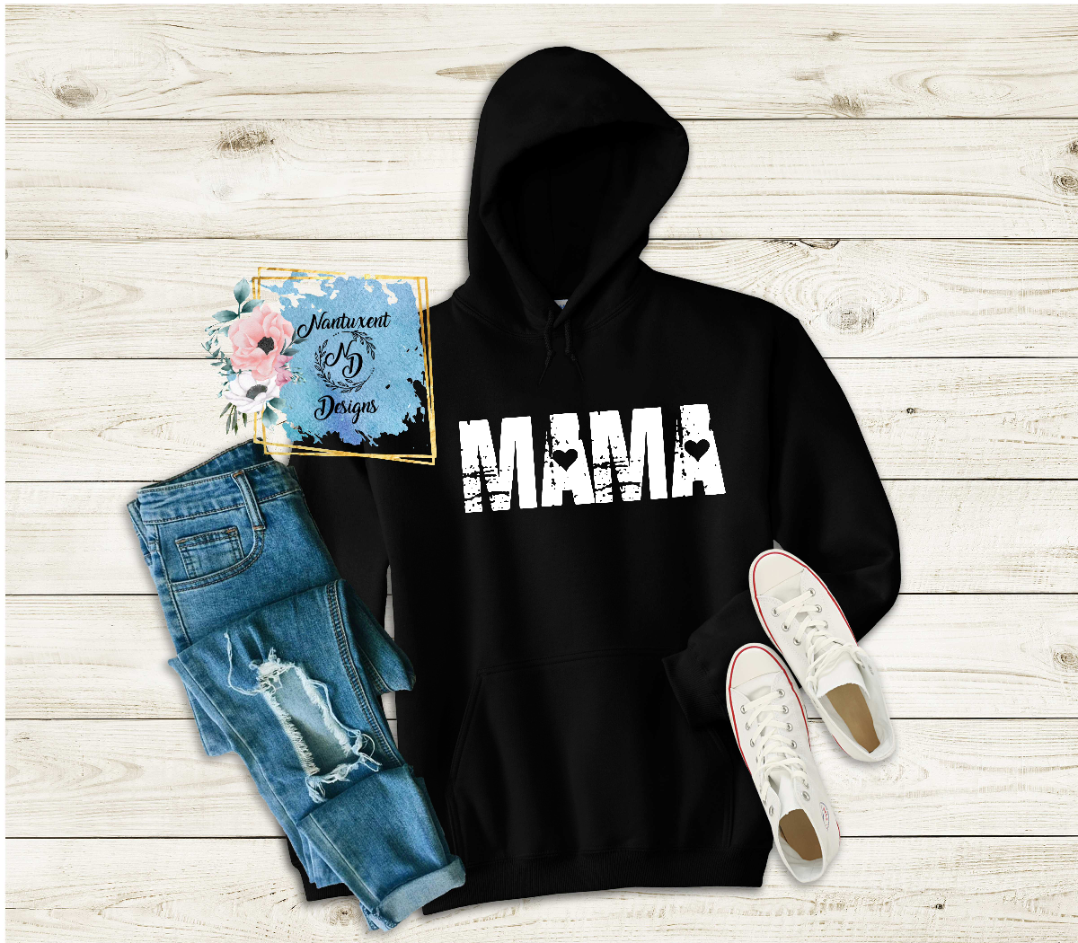 Mama-Distressed with Hearts