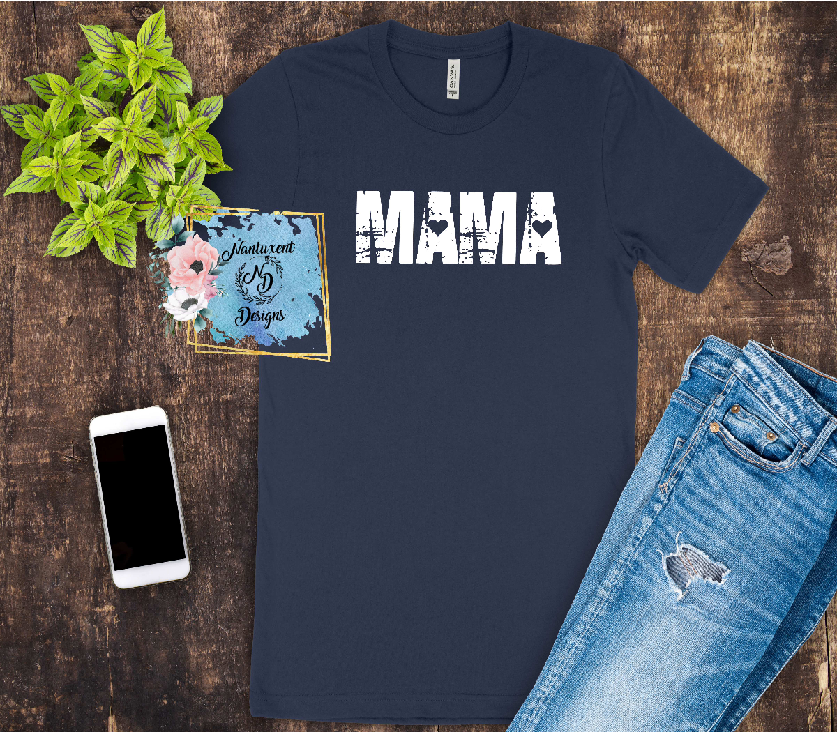 Mama-Distressed with Hearts