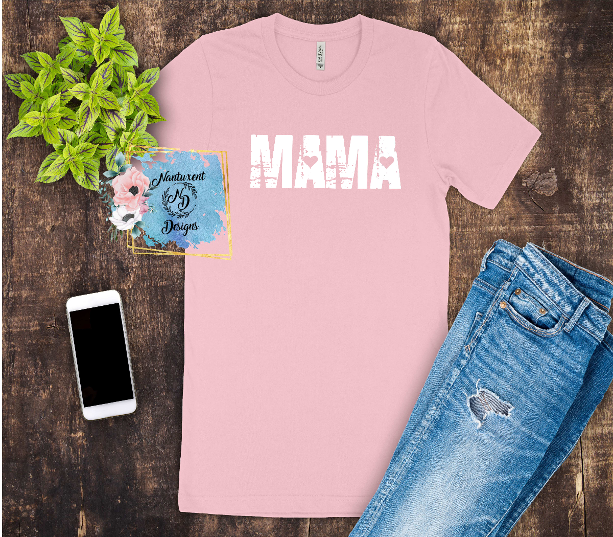 Mama-Distressed with Hearts